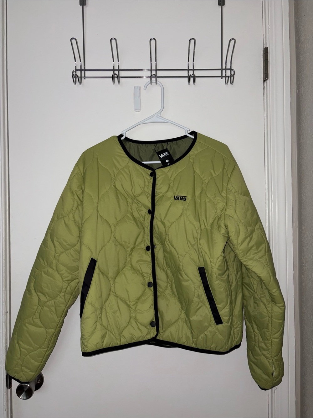 Vans Women's Quilted Puffer Jacket in Olive Green with Black Trim